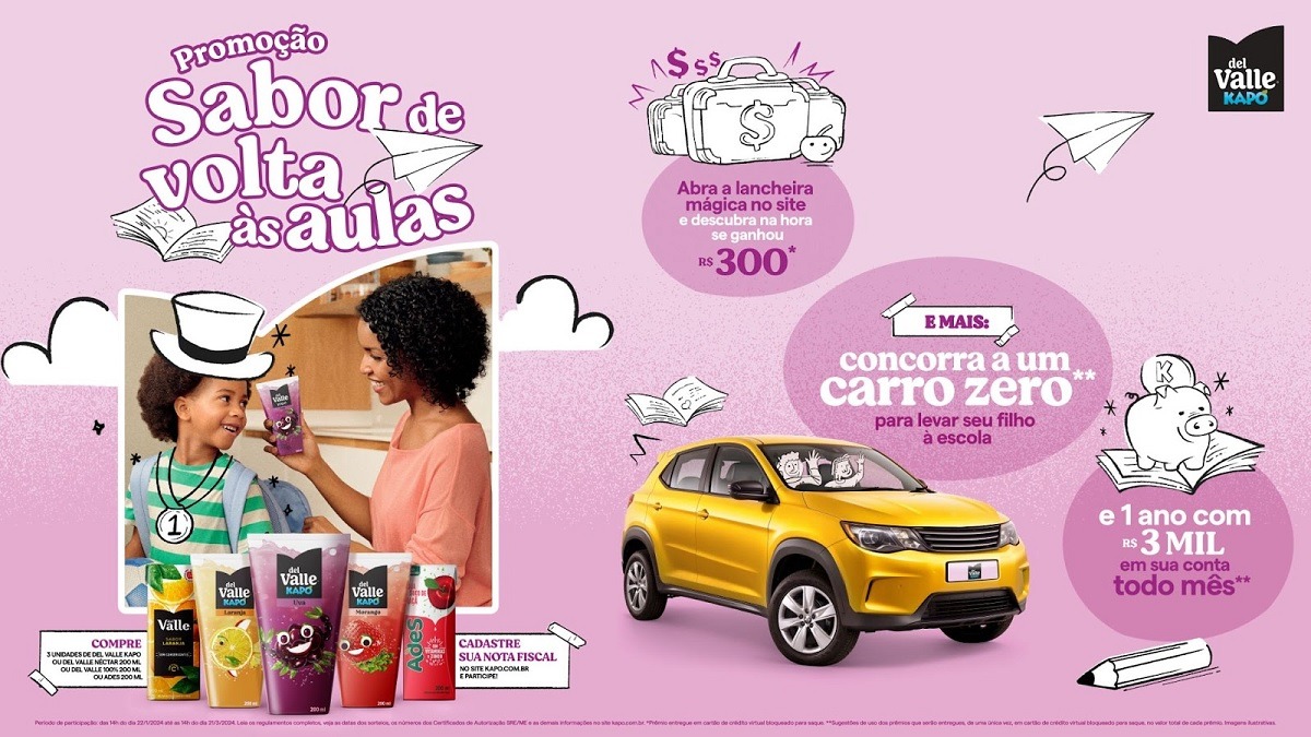 Promoção “Sabor de Volta às Aulas” Del Valle Kapo com prêmios incríveis