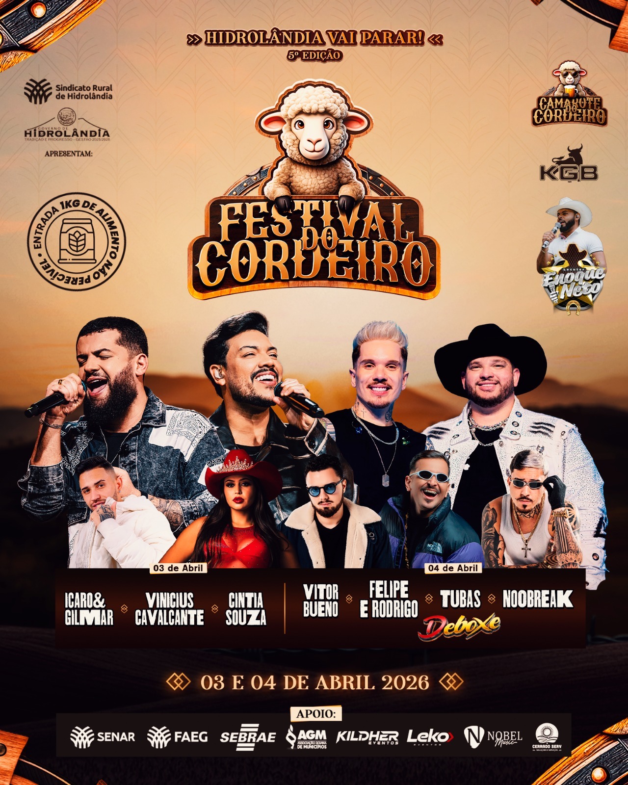 5ª edição do Festival do Cordeiro de Hidrolândia confirma grandes shows nos dias 03 e 04 de abril
